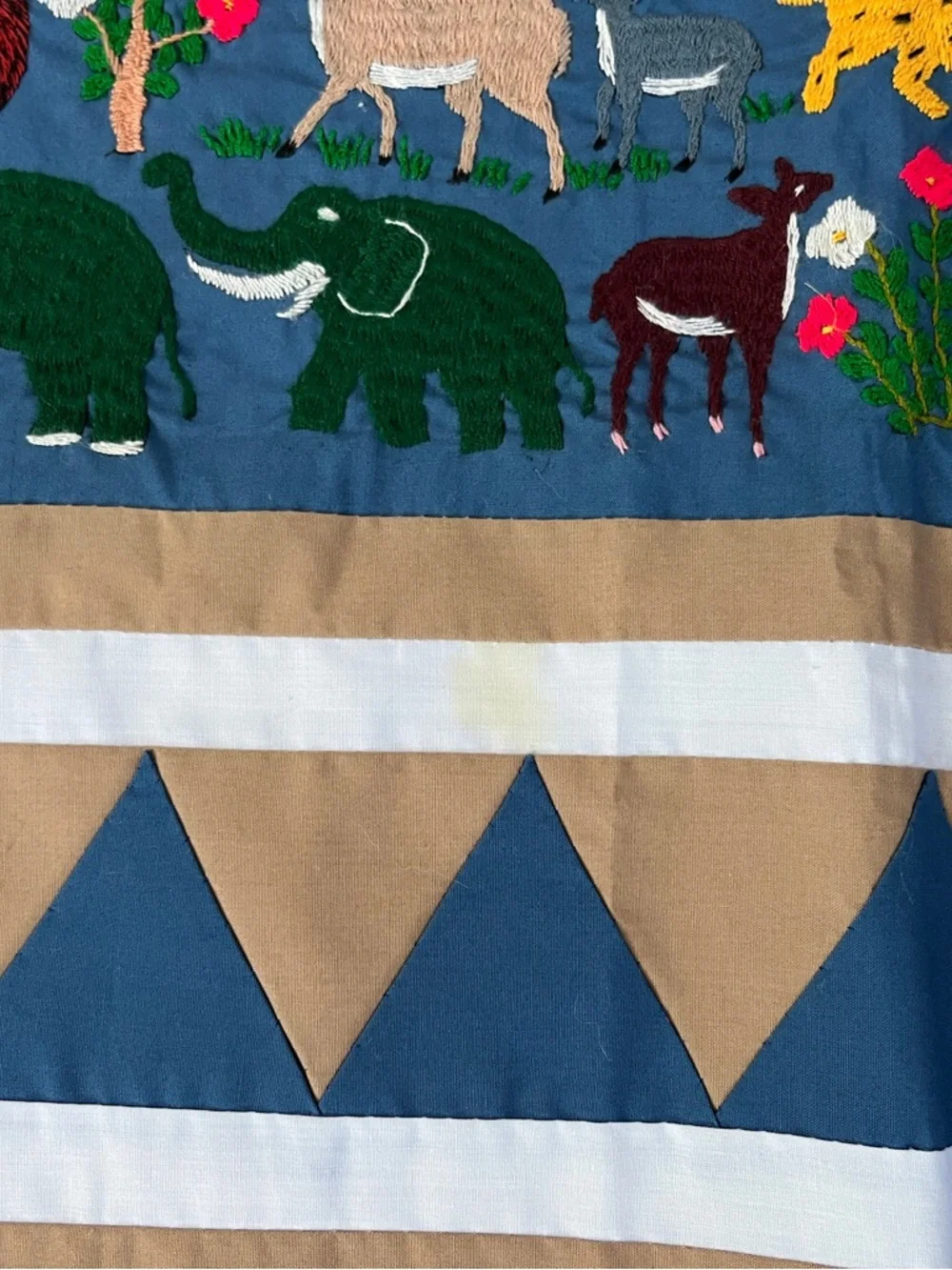 Vtg Hmong Thailand Story Cloth 36 x 38 Forest Jungle Animal Watering Hole Blue